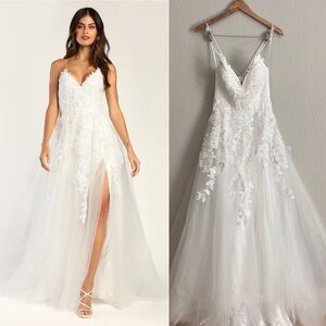NWOT Vow to Cherish White Embroidered Lace-Up Tulle Maxi Dress